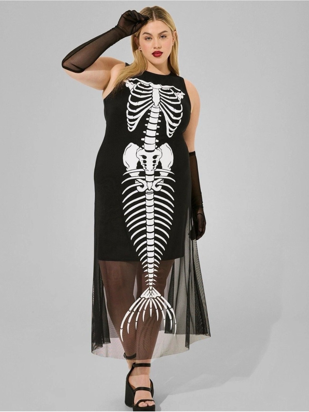 torrid Skeleton Mermaid Halloween Costume High-Low Mesh Hem Dress